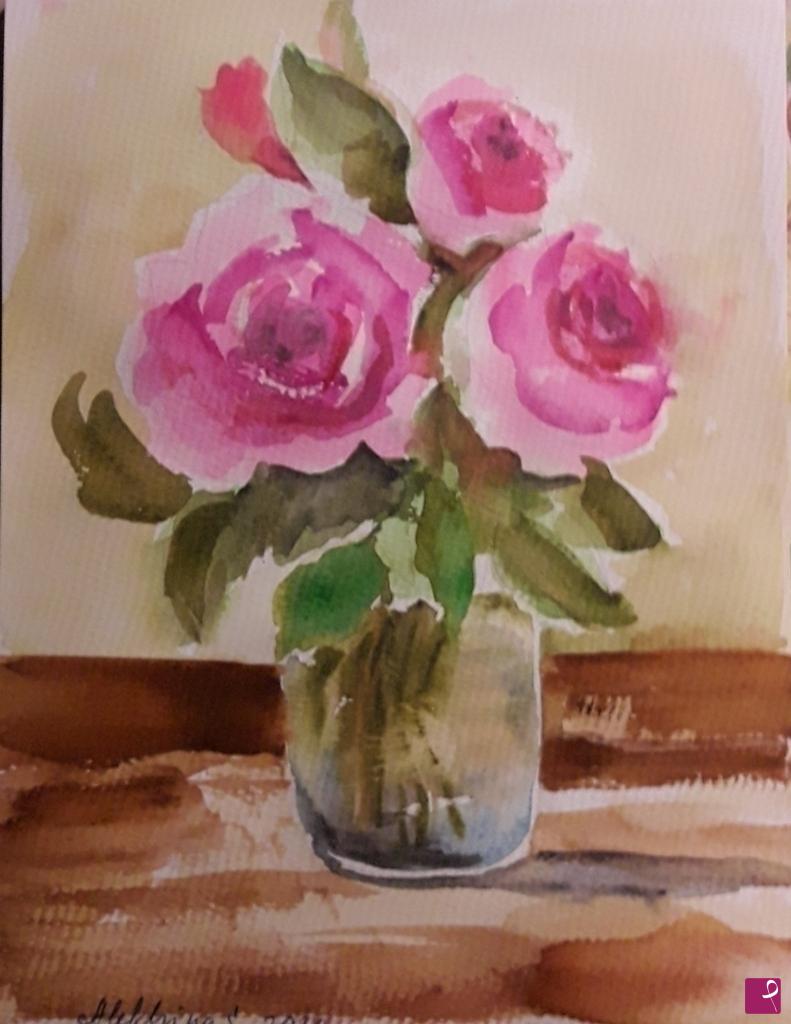 quadri in vendita online - Rose in vaso di vetro