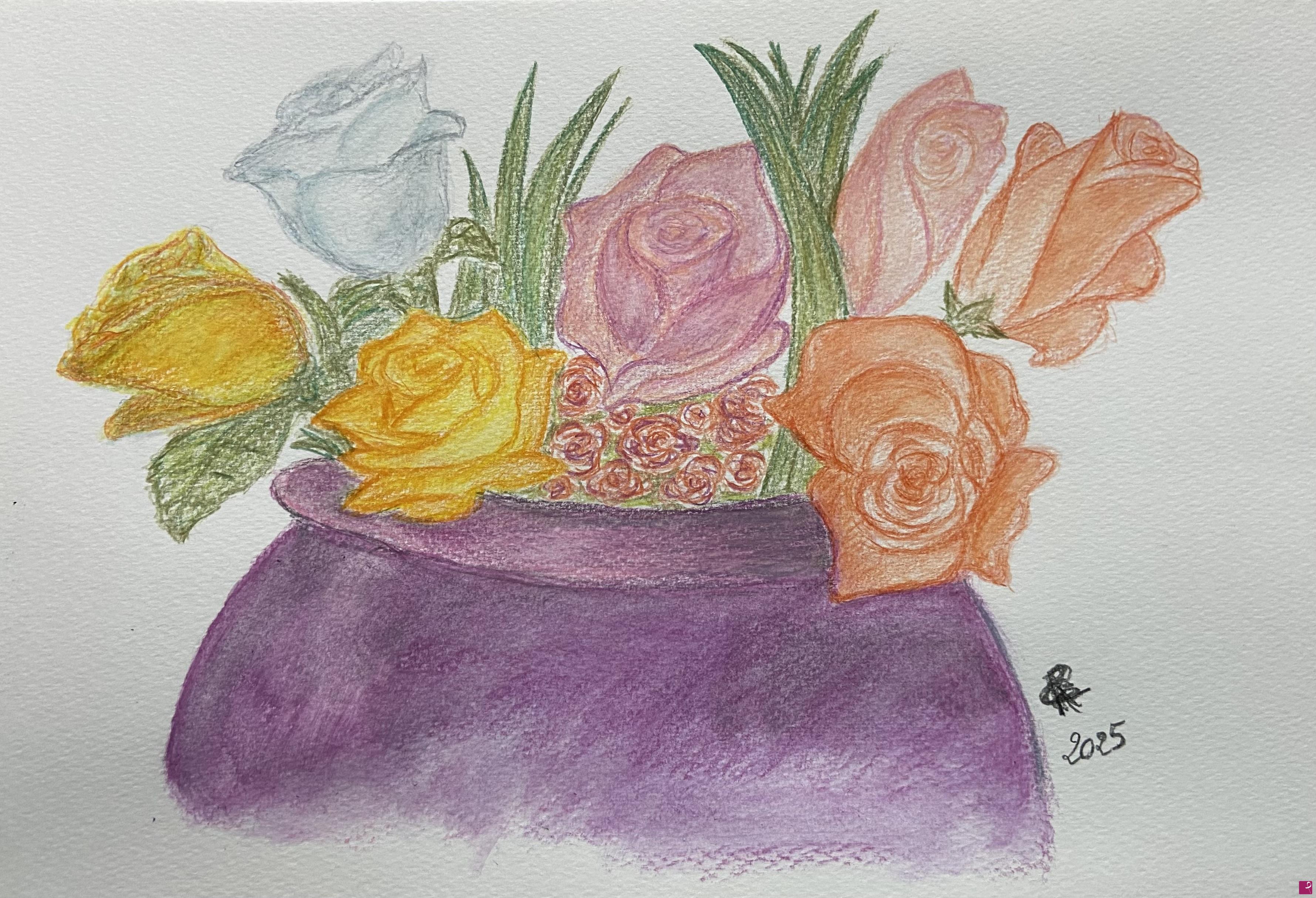 quadri in vendita online - Rose in vaso (natura morta)