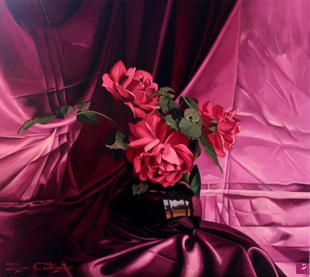 quadri in vendita online - Rose in vaso nero