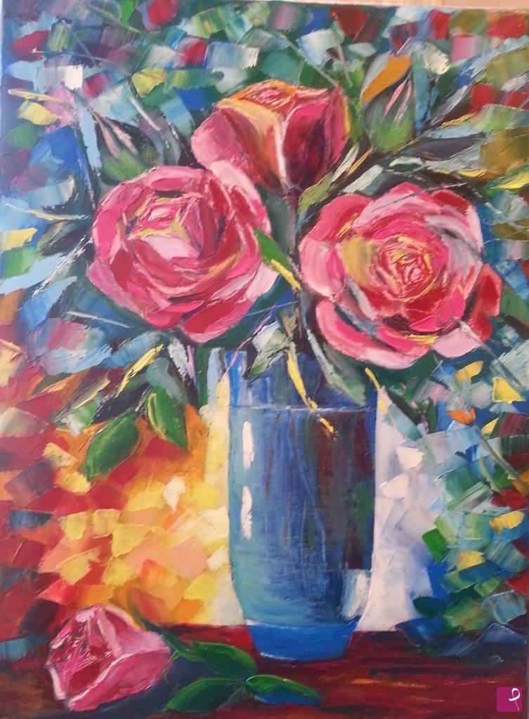 quadri in vendita online - Rose nel vaso