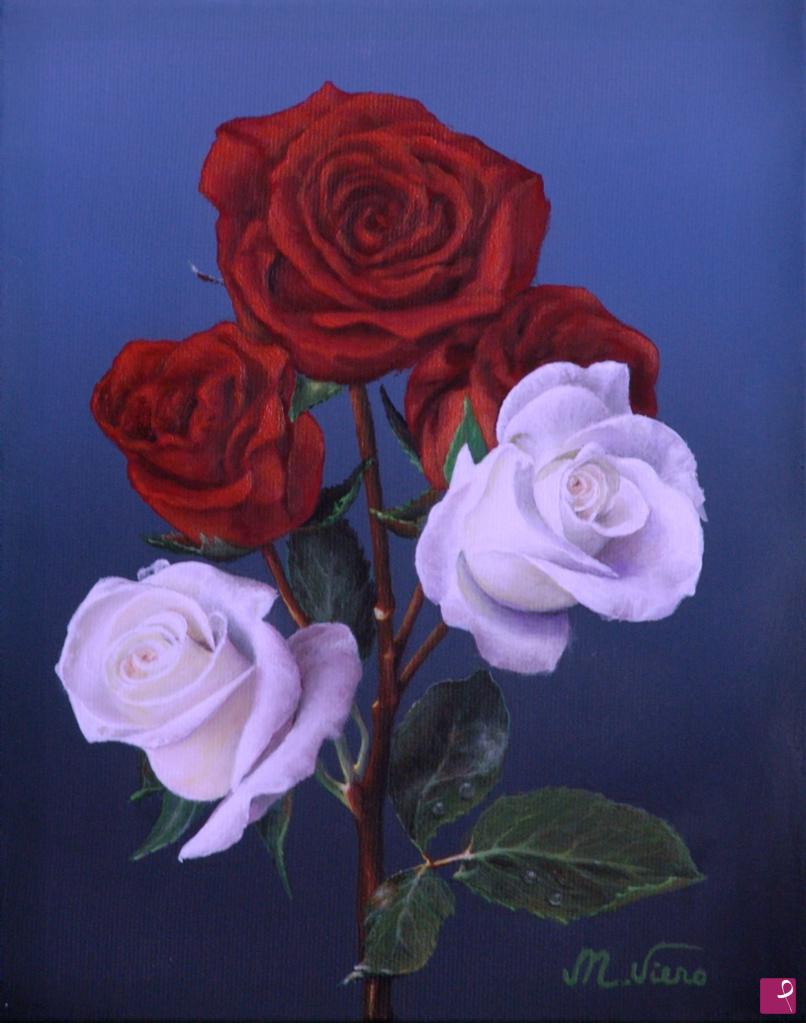 quadri in vendita online - Rose rosse e bianche