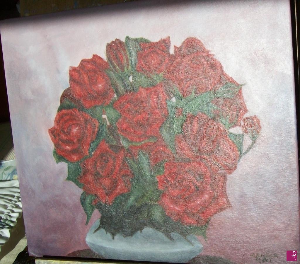 quadri in vendita online - Rose rosse in vaso
