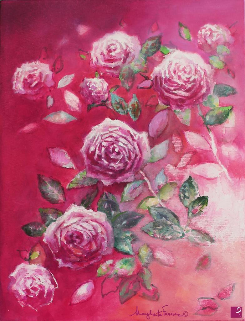 quadri in vendita online - Rose su fondo rosso pompeiano