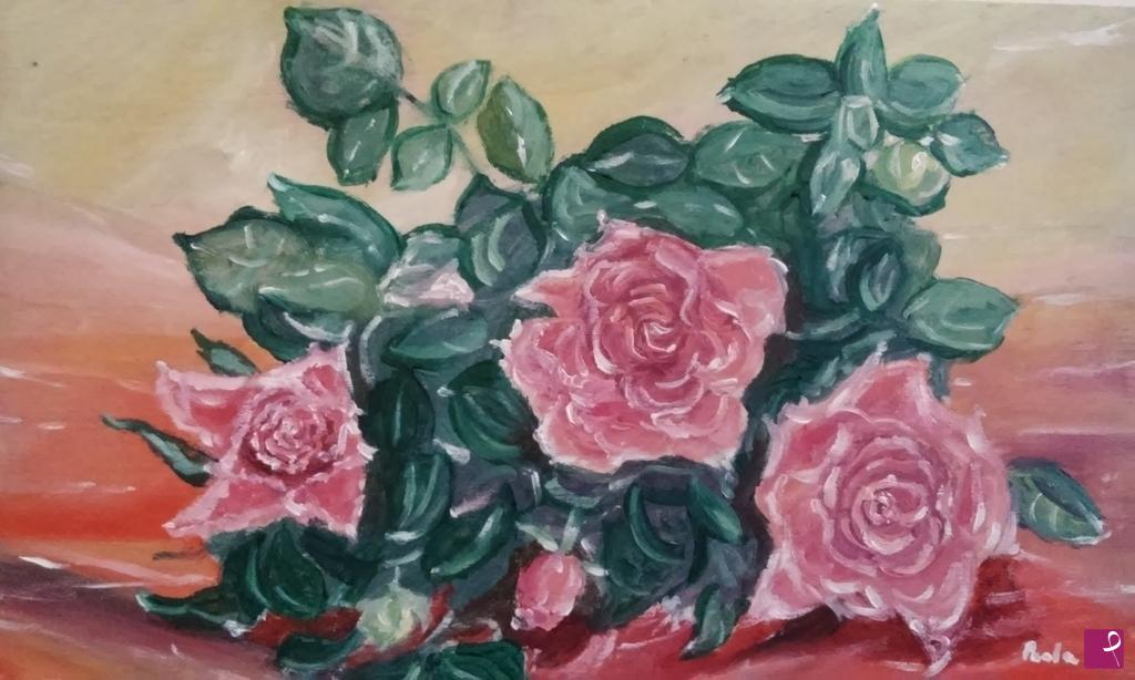 quadri in vendita online - Rose su tavolo rosso