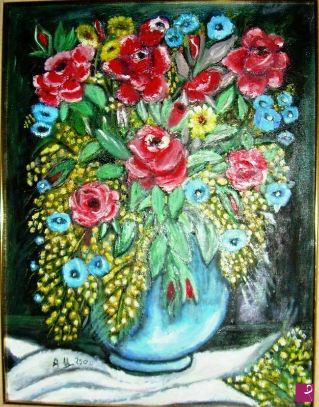 quadri in vendita online - Rose,anemoni e mimose