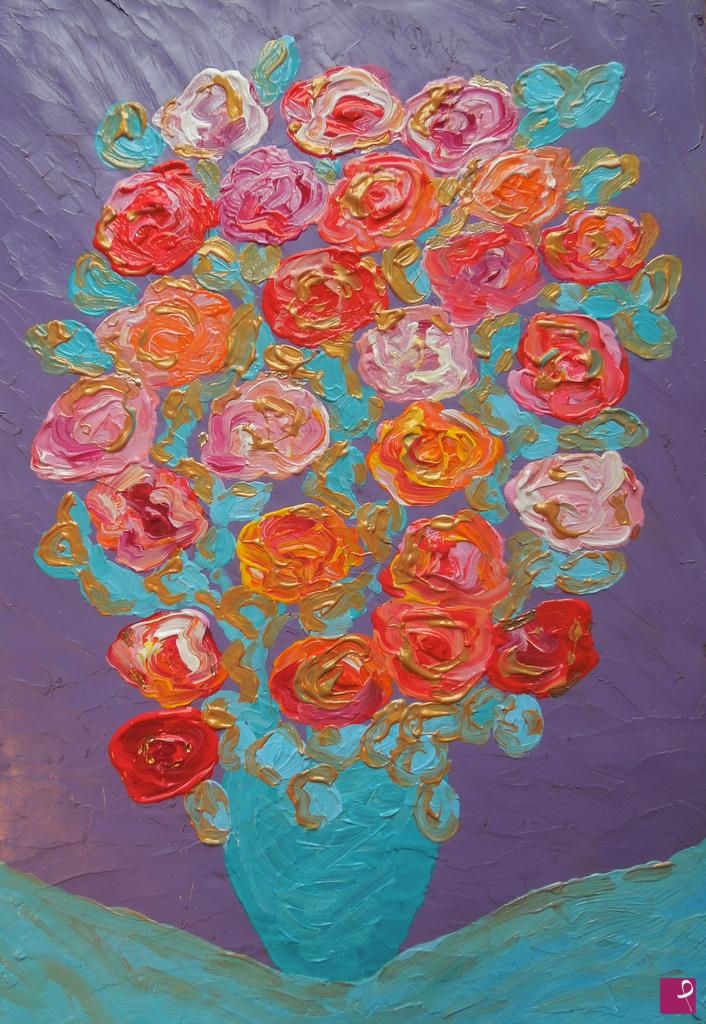 quadri in vendita online - Roses in an azure vase - 377