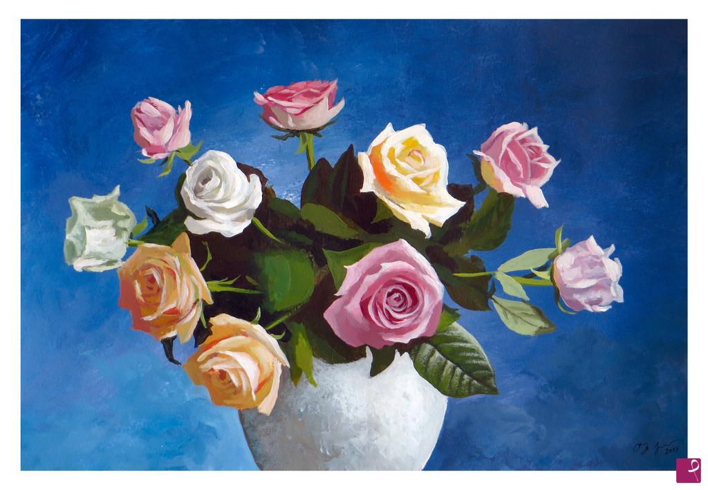 quadri in vendita online - Roses in blue