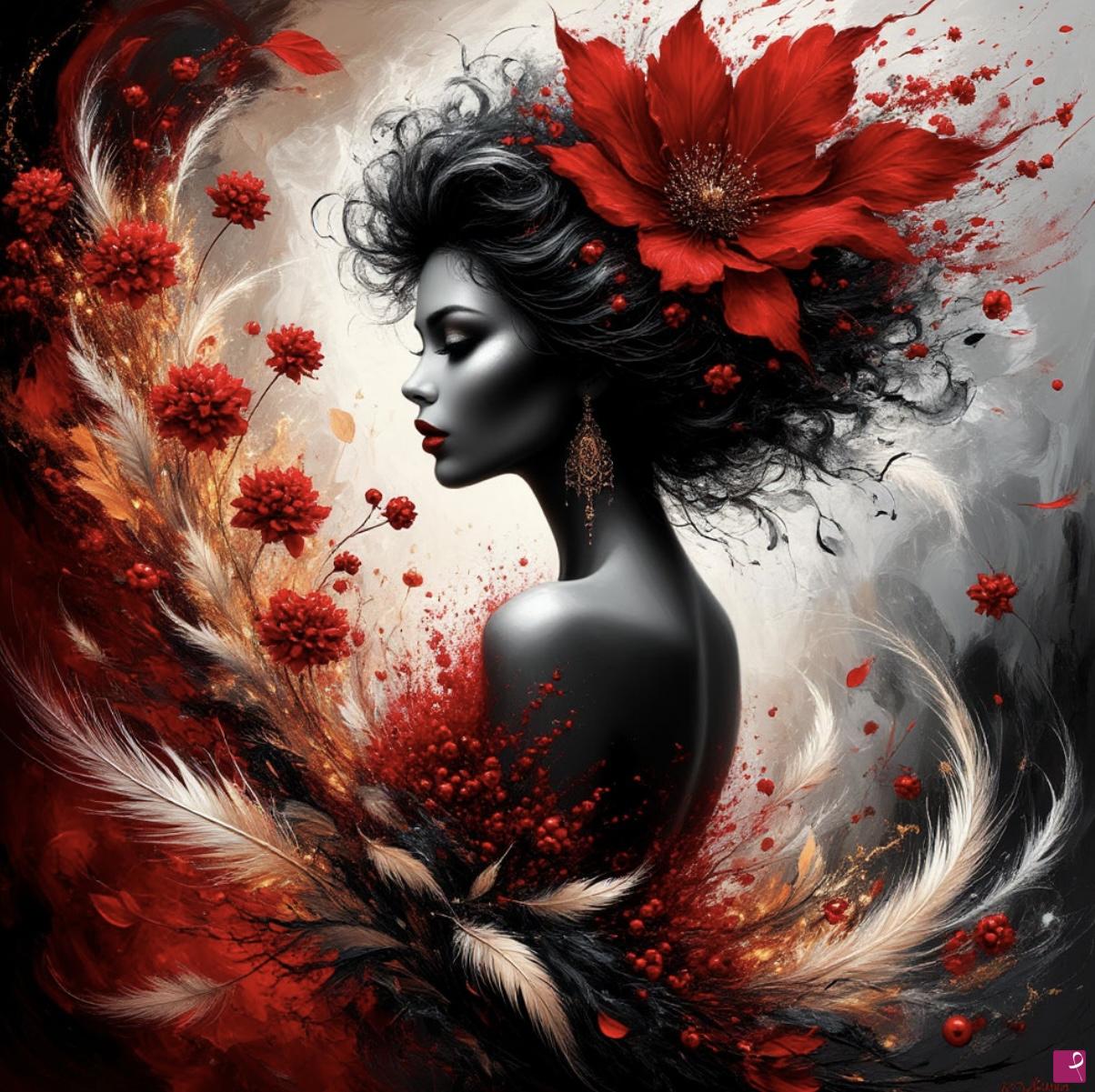 quadri in vendita online - rowan, feathers, flowers and a girl2