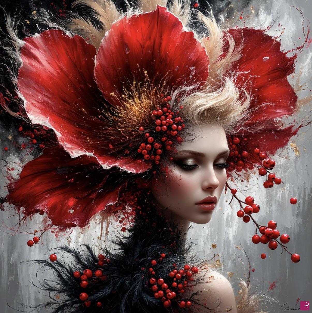quadri in vendita online - Rowan, feathers, flowers and a girl3