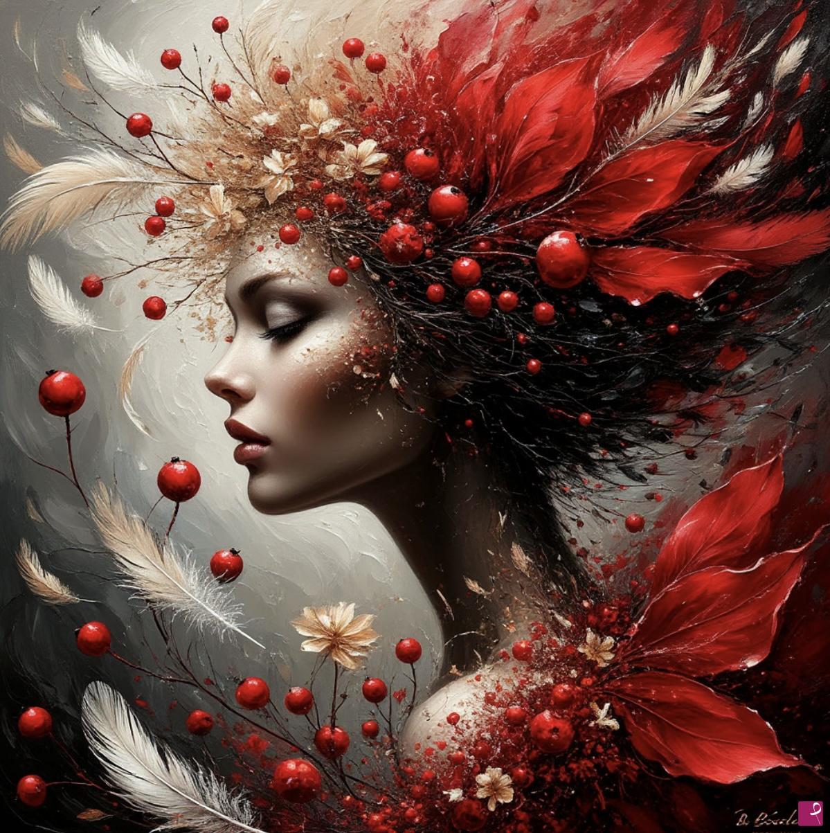 quadri in vendita online - Rowan, feathers, flowers and a girl5