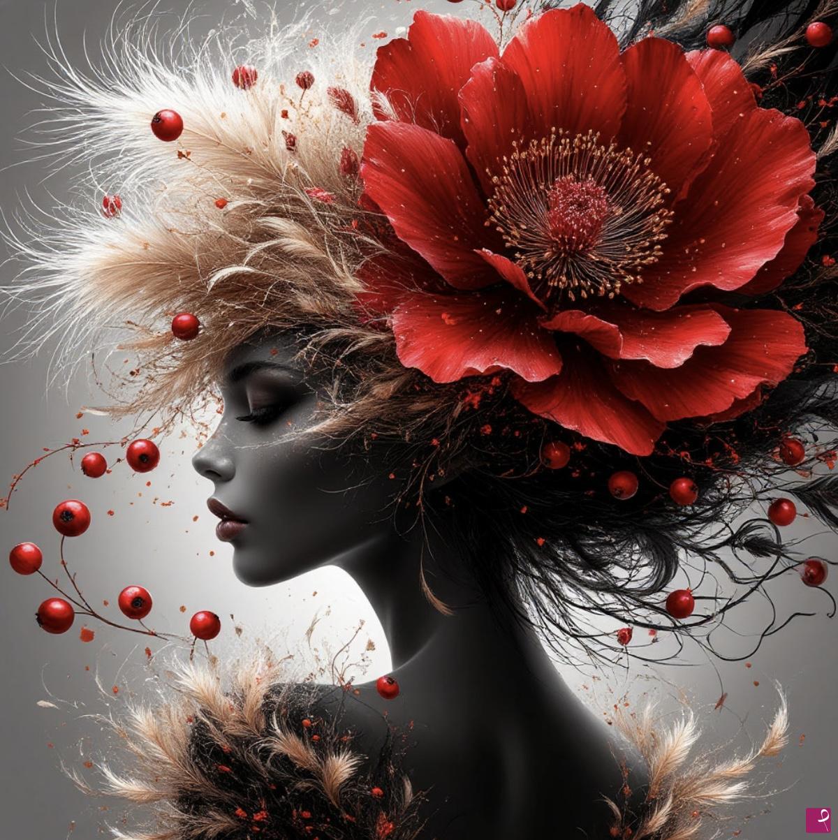 quadri in vendita online - Rowan, feathers, flowers and a girl7