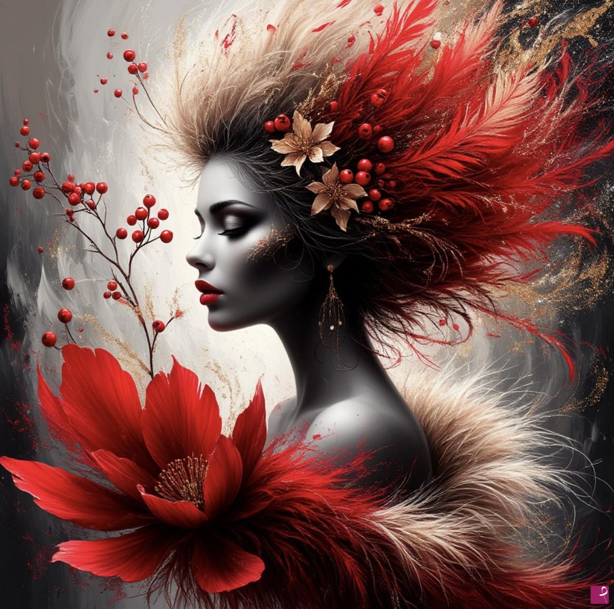 quadri in vendita online - Rowan, feathers, flowers and a girl8