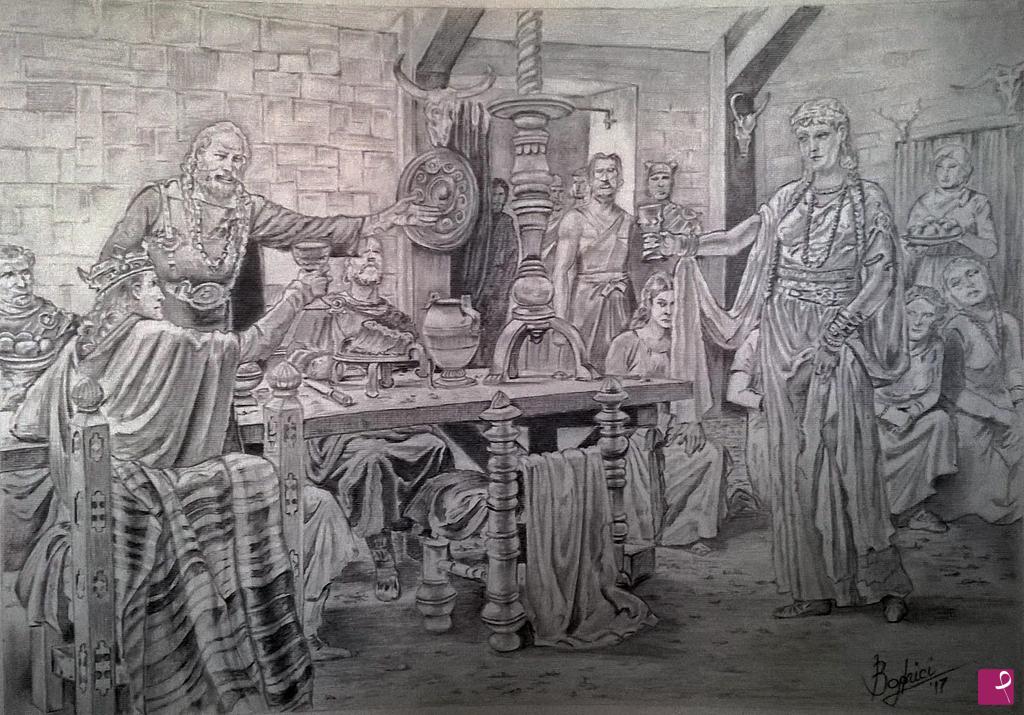 quadri in vendita online - ROWENA OFFERING WINE TO KING VORTIGERN