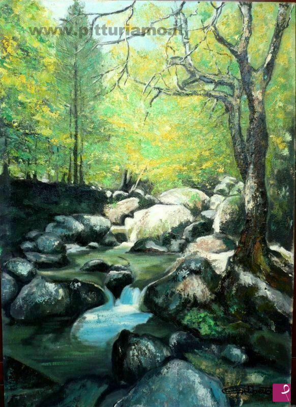 quadri in vendita online - Ruscelletto nel bosco