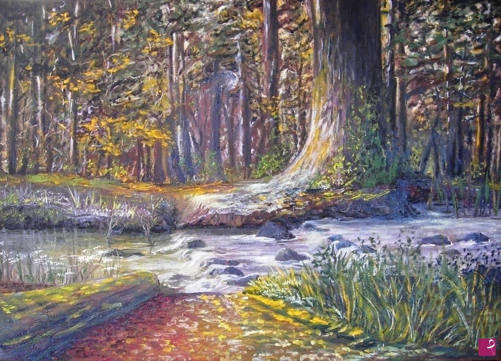 quadri in vendita online - ruscello nel bosco