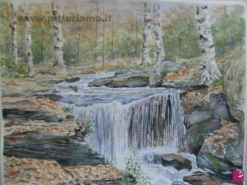 quadri in vendita online - Ruscello nel bosco