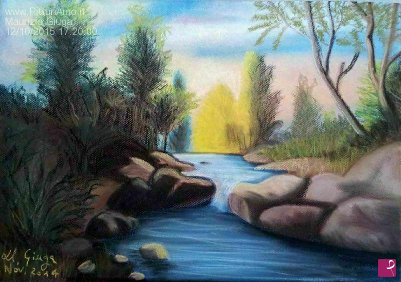 quadri in vendita online - Ruscello nel bosco