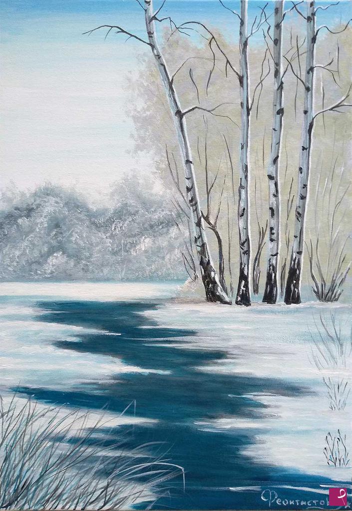 quadri in vendita online - Russian birch in winter 