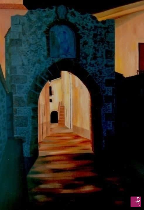 quadri in vendita online - S. Maria del Ponte (Aq), il Ponte, notturno 