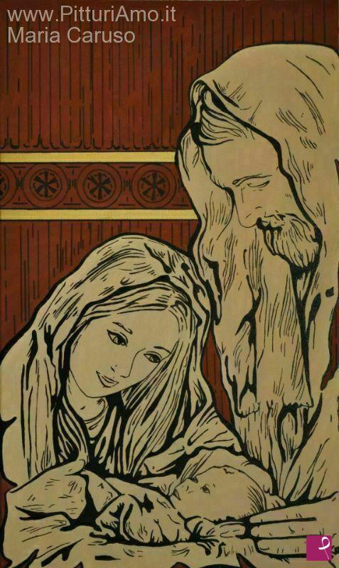 Wood Art - Quadro in legno con Sacra Famiglia 3D