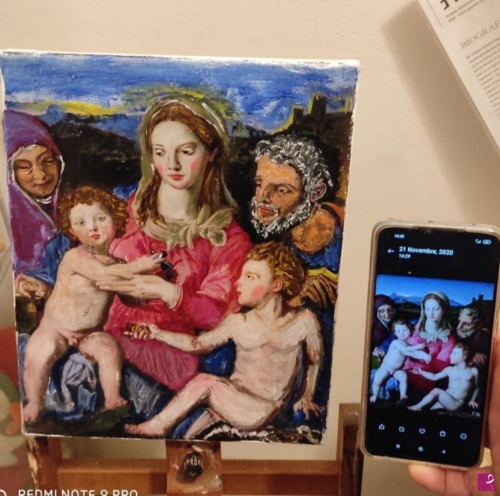 quadri in vendita online - Sacra famiglia con S.AnnaGiovanni Battista e il bambino Gesù