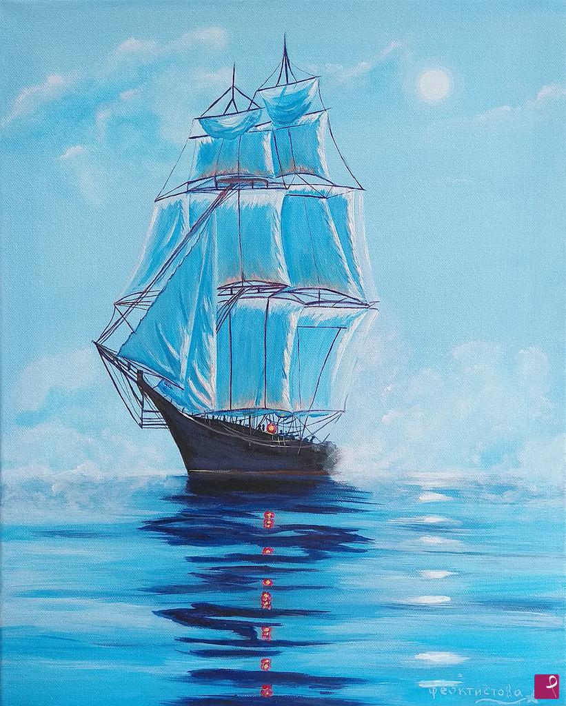 quadri in vendita online - Sailboat in the fog 