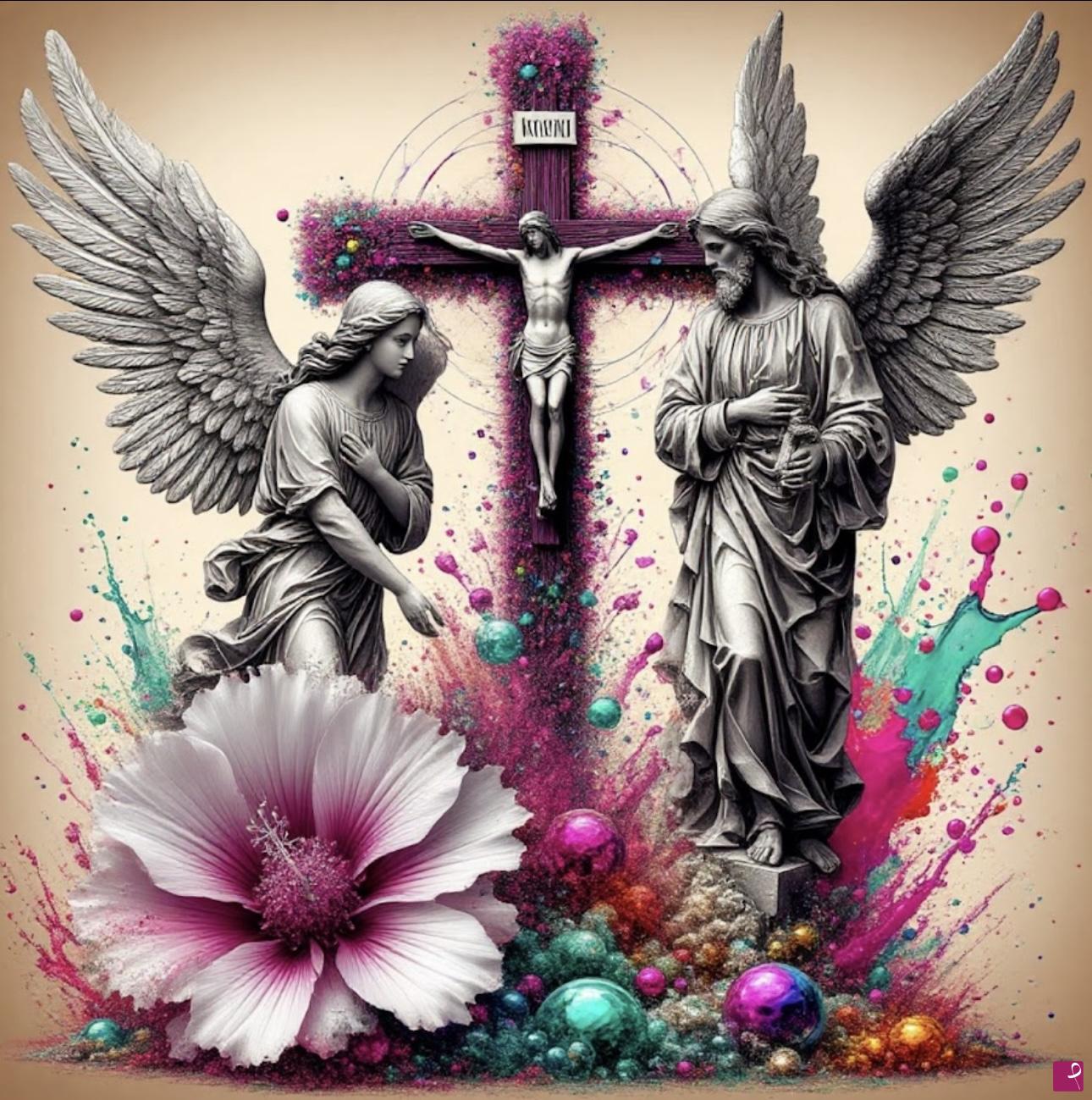 quadri in vendita online - Saint Angel and young angel 