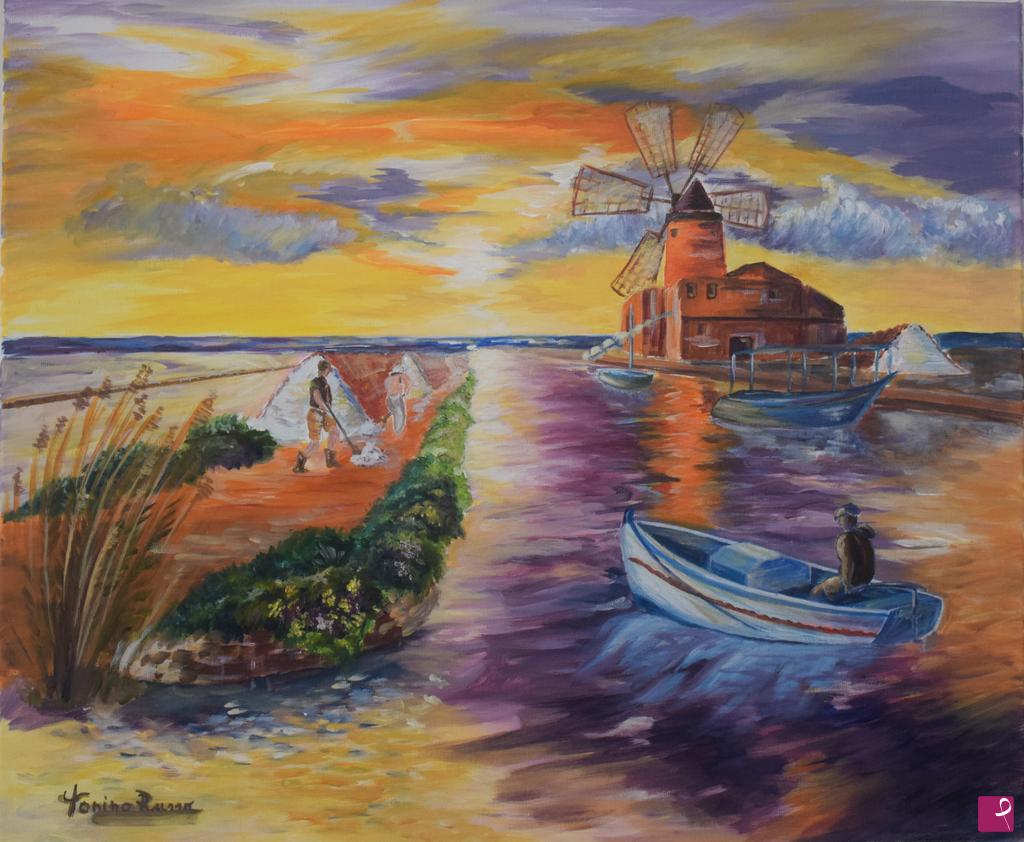 quadri in vendita online - SALINE DI MARSALA TARDO MERIGGIO