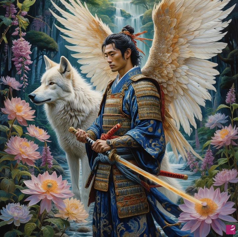 quadri in vendita online - Samurai angel in the garden