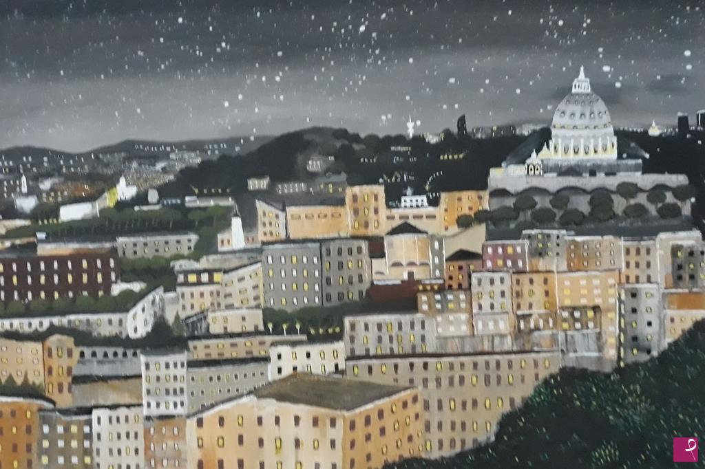 quadri in vendita online - San Pietro ed i tetti di Roma notturno
