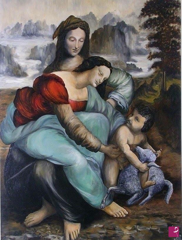 quadri in vendita online - Sant’Anna la Vergine e il Bambino con l’agnellino,omaggio a  Leonardo da Vinci