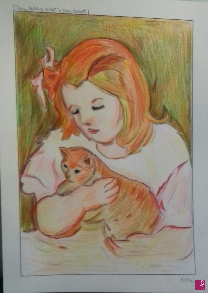 quadri in vendita online - "Sara holding a cat"