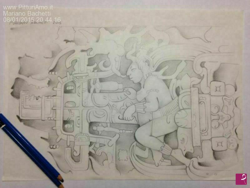 quadri in vendita online - Sarcofago del Re Pakal o ( ASTRONAUTA di Palenque )