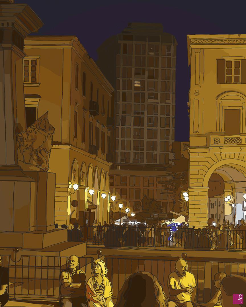 quadri in vendita online - Sassari. Festa in piazza Castello vista da piazza D'Italia