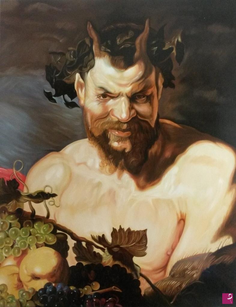 quadri in vendita online - "SATYR AND MAID WITH FRUIT BASKET"