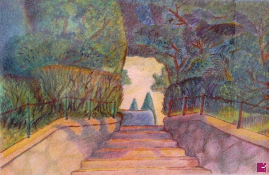 quadri in vendita online - scala nel giardino