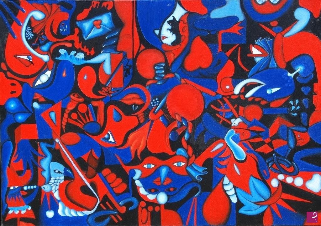 quadri in vendita online - Scarabocchio Blu Rosso