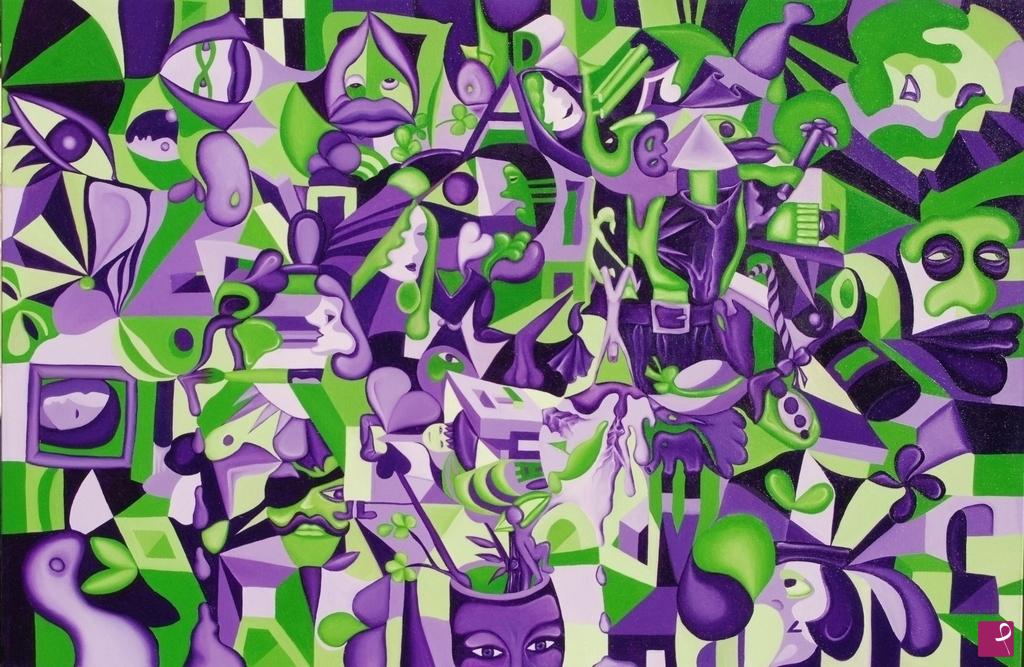 quadri in vendita online - Scarabocchio Verde Viola