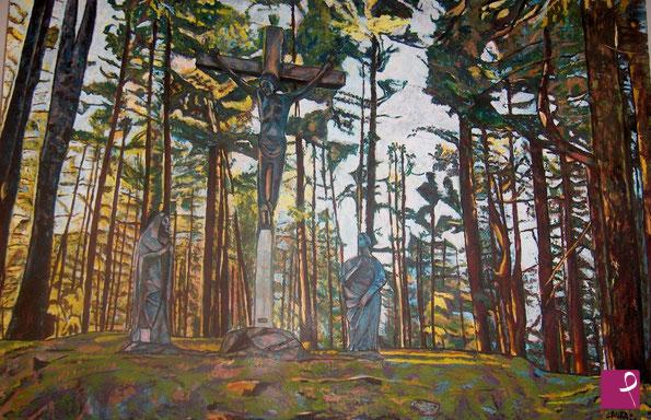 quadri in vendita online - Scena religiosa nel bosco 