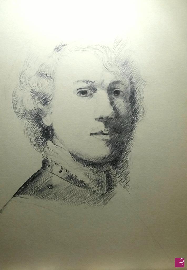 quadri in vendita online - Schizzo a penna. Copia dell'autoritratto con gorgiera di Rembrandt