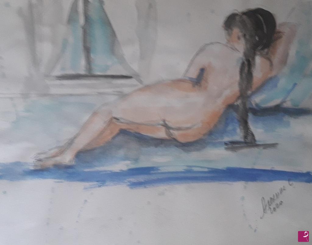 quadri in vendita online - Schizzo. Donna sdraiata