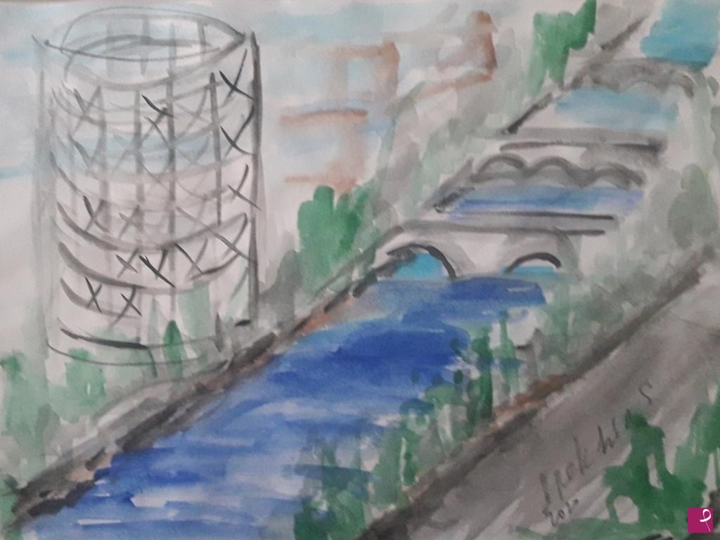 quadri in vendita online - Schizzo. Il gazometro