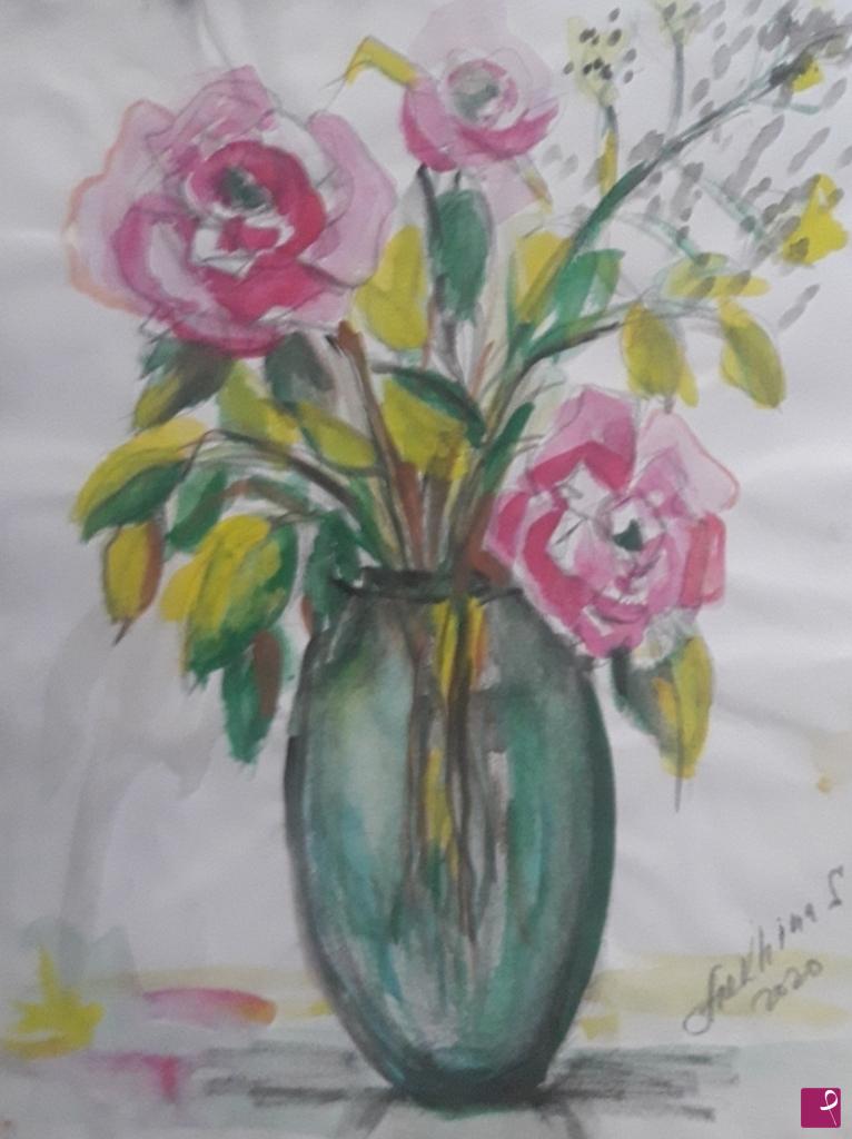 quadri in vendita online - Schizzo. Vaso con fiori 