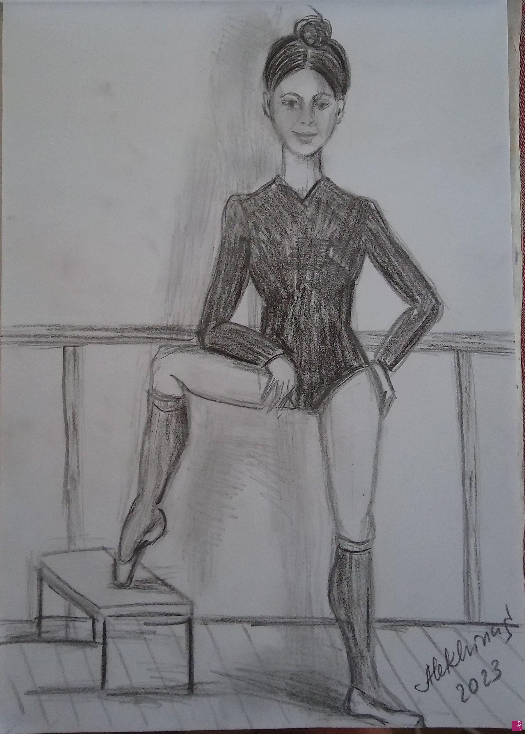 quadri in vendita online -  Schizzo.Giovane ballerina in aula