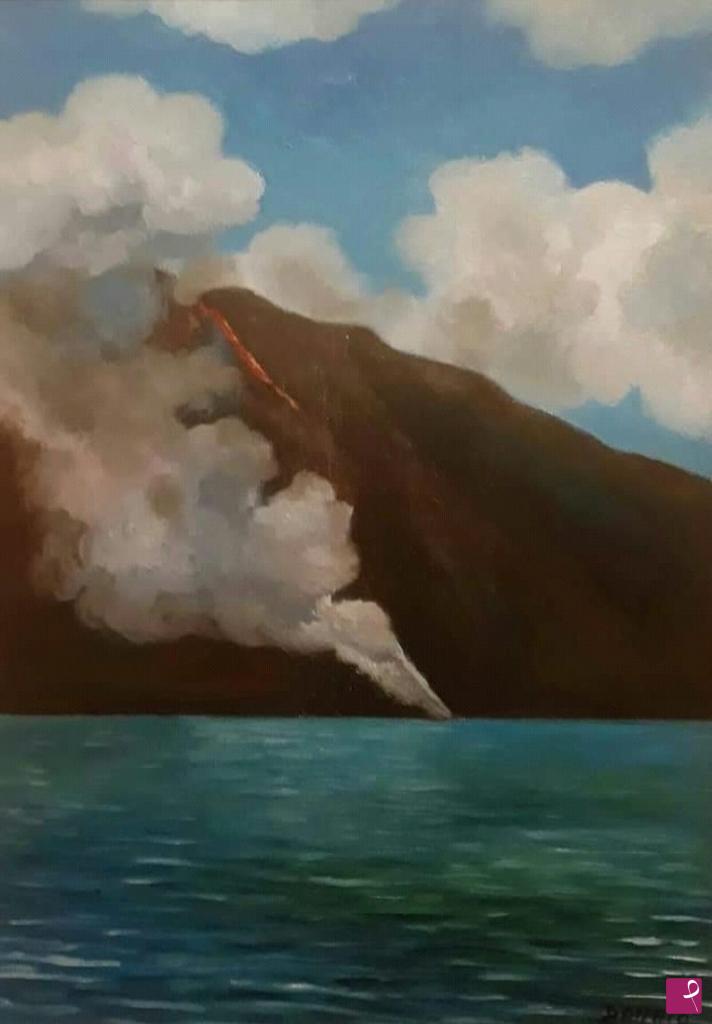 quadri in vendita online - sciara e nuvole a Stromboli