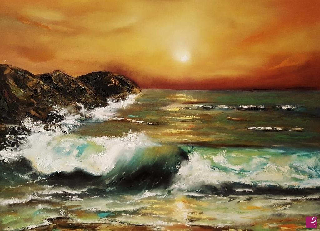quadri in vendita online - Scogliera al tramonto