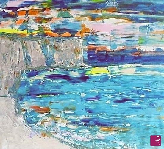 quadri in vendita online - Scogliere a picco sul mare azzurro dipinto su tela Lovisi Valter quadro moderno 80 x 70 