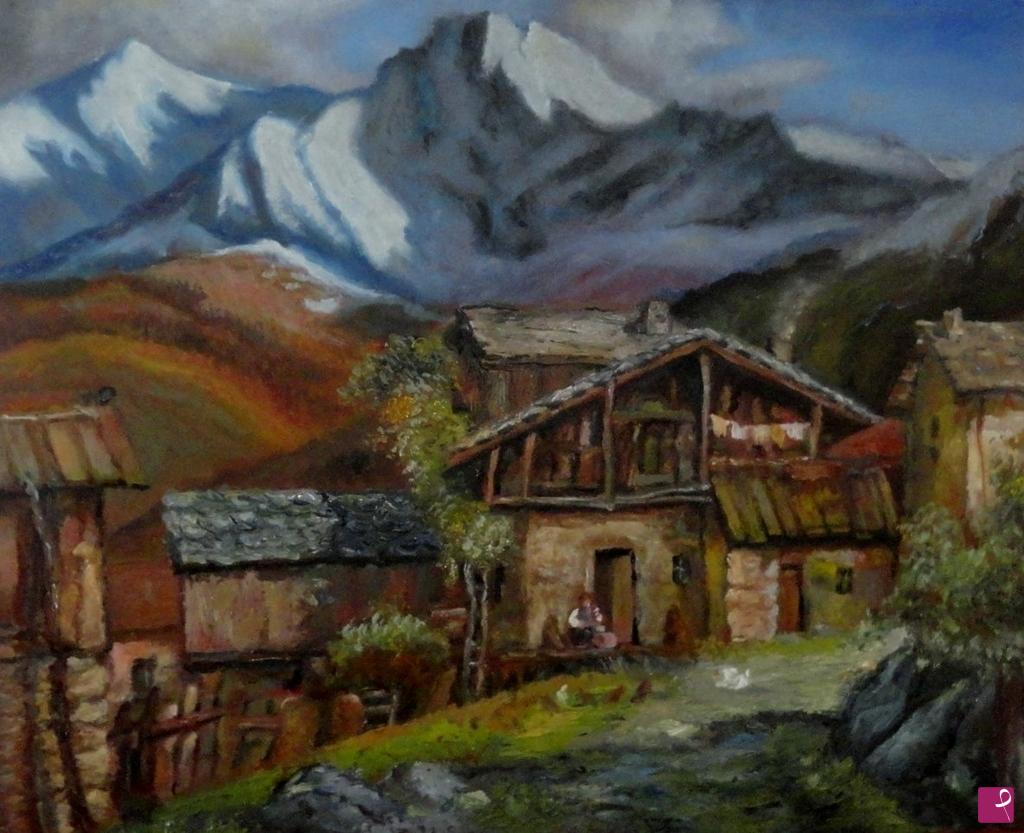 quadri in vendita online - Scorci di vita ai piedi di una montagna varesina
