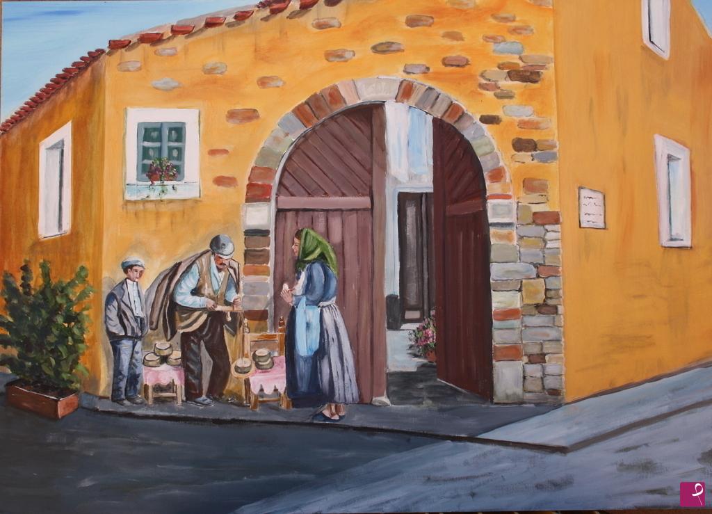 quadri in vendita online - scorci di vita quotidiana (la vendita del formaggio in sardegna )