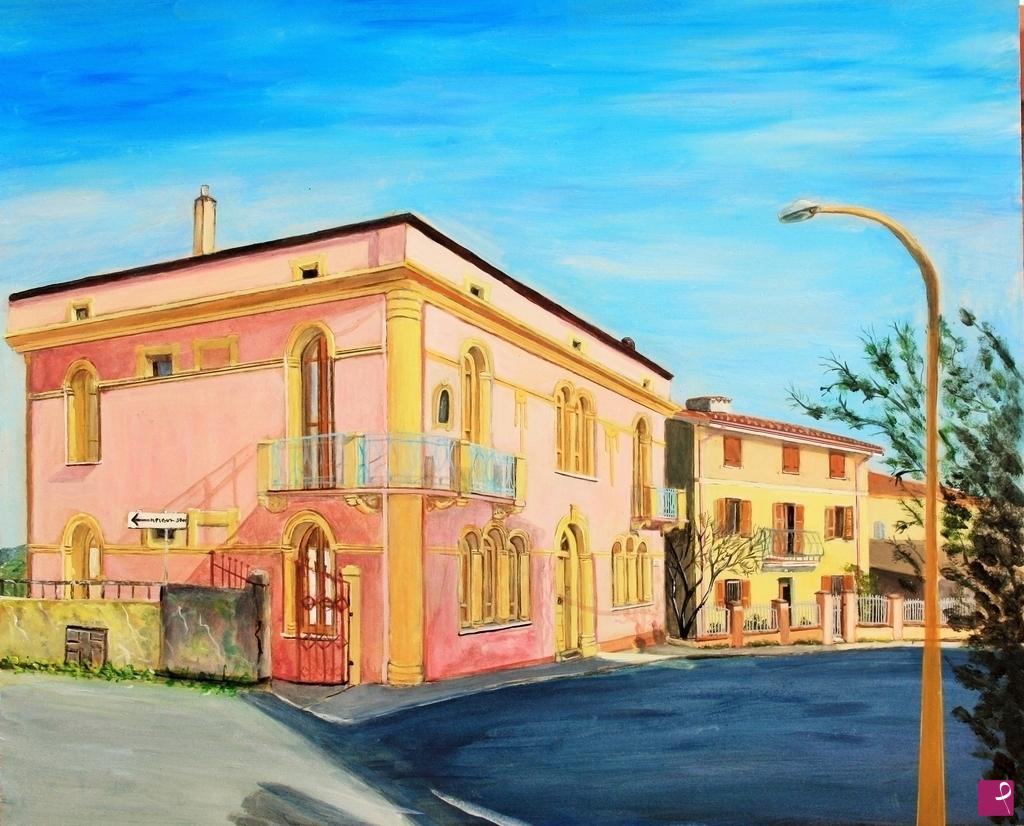 quadri in vendita online - scorcio casa d'epoca a Meana